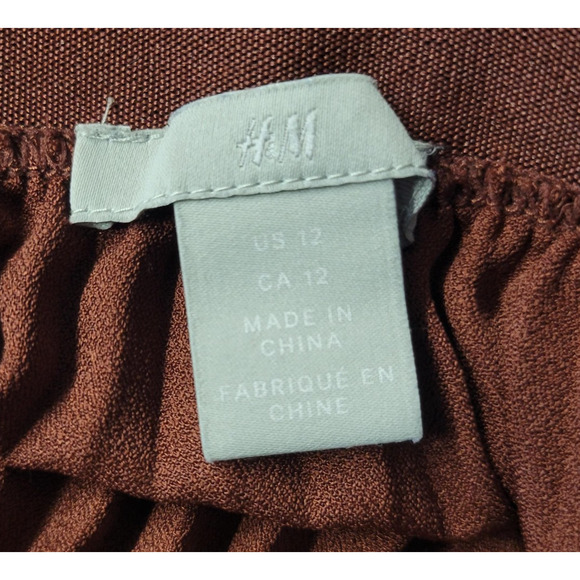 H&M Skirt Womens 12 Rust Brown Pleated Satin Midi Elastic Waist Accordion Flowy - Picture 2 of 10